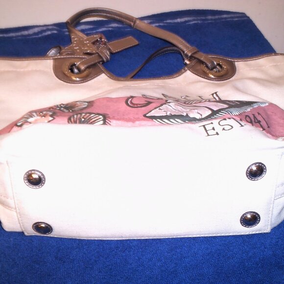 Coach Star Fish Limited Edition Beach Tote Canvas Leather Trim Shoulder - Picture 2 of 7